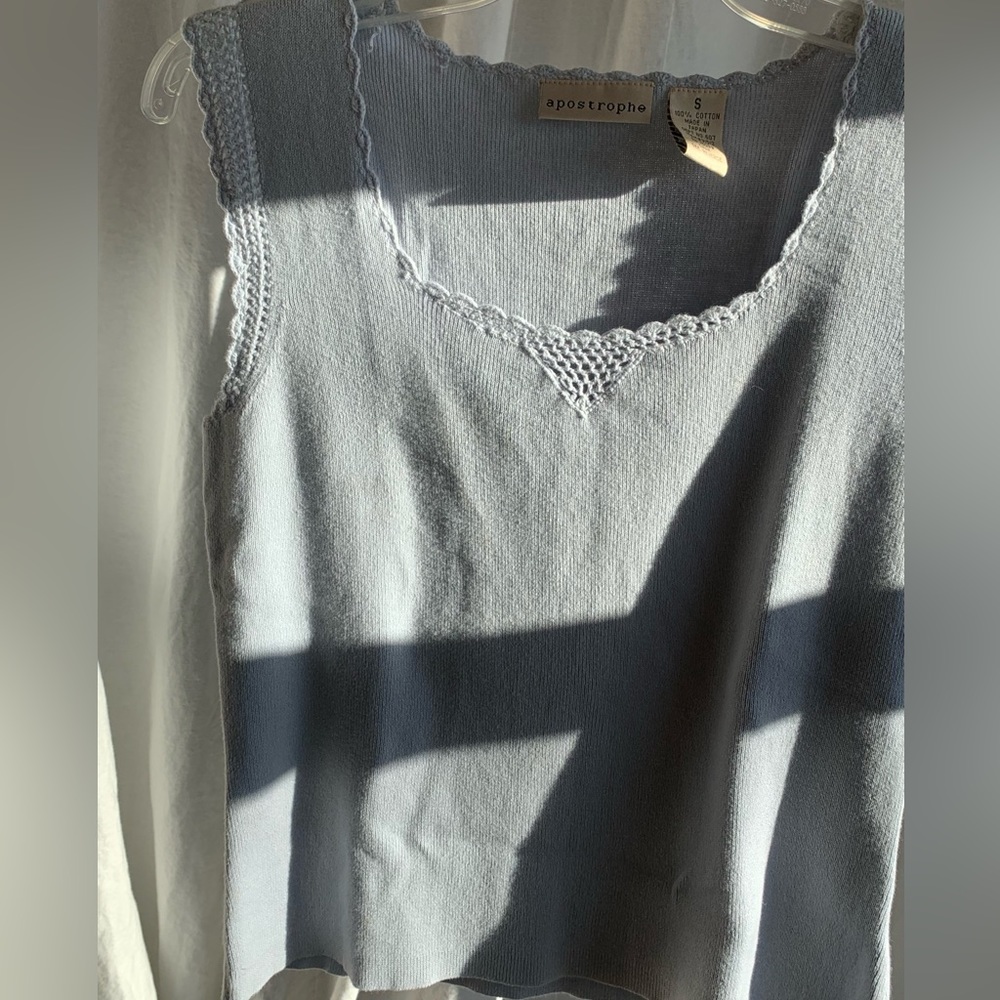 apostrophe light blue shortsleeved top